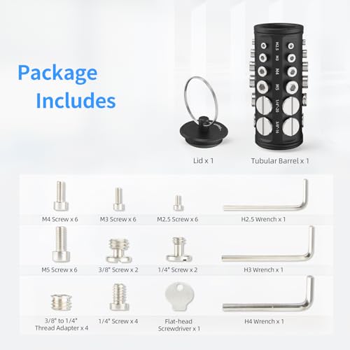 Nitze 36Pcs Camera Screws and Wrenches Storage Kit, with 1/4", 3/8", M2.5, M3, M4, M5 Screws, 3/8" to 1/4" Thread Adapters, Wrenches and Srcrewdriver, Easy to Carry - N74D