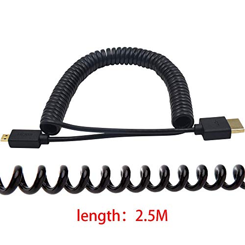 Duttek 4K Micro HDMI to HDMI Coiled Cable 8FT/2.5M, Extreme Slim/Thin Micro HDMI Male to HDMI Male Coiled Cable for 1080P, 4K, 3D, and Audio Return Channel - size: 2.5M/8FT