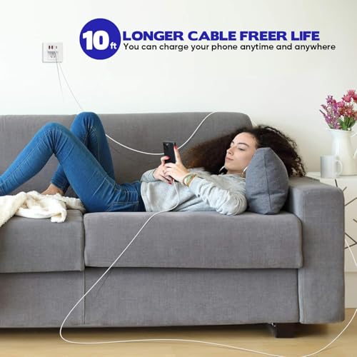 10FT iPhone 17 16 15 Pro Charger,2Pack 10Foot USB C to C Woven Cable Cord 40W USB C Apple Charger 4 Port PD&AC Charge Block Fast Charging for iPhone 17 Air/17 16 15 Pro Max/16e/16 Plus/15/15 Pro/iPad - size: 10FT C-C