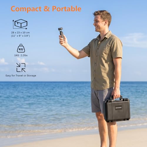 AMAZEAR Waterproof Hard Case Compatible with DJI OSMO Pocket 4, Pocket4 Creator Combo Accessories Dual-Layer Hard Shell Cover Travel Box for Carrying, Protection, Storage, Organization, Black