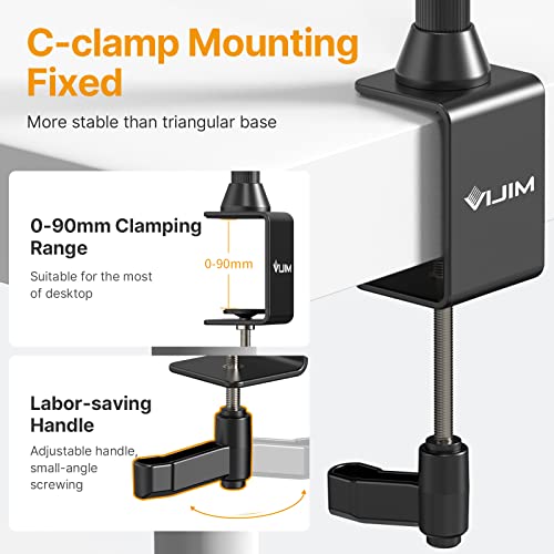 JUSMO LS15 Pro Camera Desk Mount, Aluminum Overhead Camera Mount Rig, Table Multi-Device Pole to Mount Magic Arm Clamp, DSLR, Cameras, Phone, Light, Microphone, Streaming, Studio, Max Load 22 lb