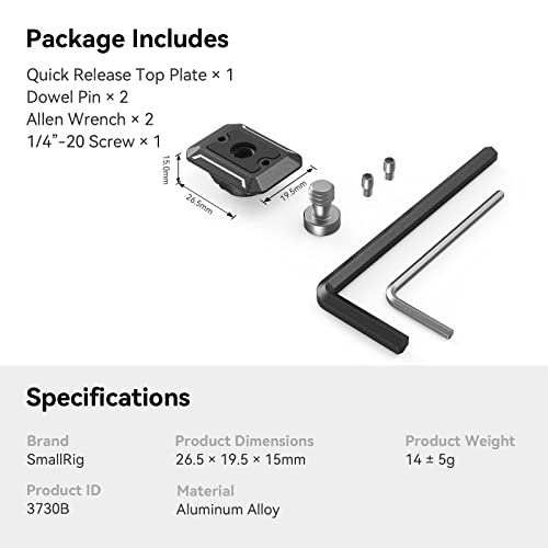 SmallRig Quick Release Plate with 1/4" Screw, HawkLock Quick Release Top Plate for Stabilizer, Action Camera, Monitor, LED Light, QR Top Plate for SmallRig HawkLock Quick Release System - 3730C - style: QR Top Plate