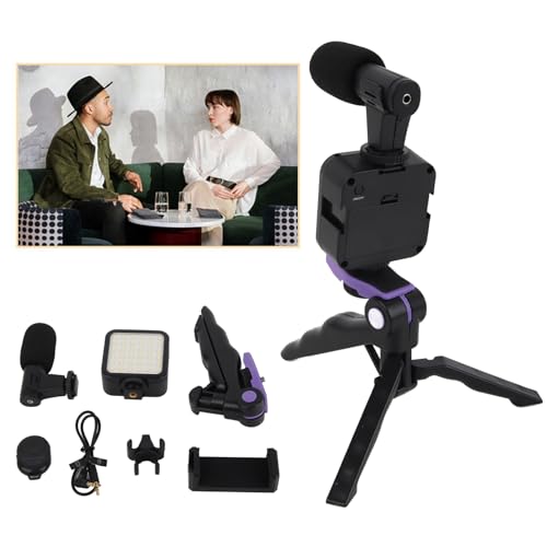 Live Video Mobile Phone Photography Set with Fill Light, Microphone & Desktop Tripod, Adjustable Brightness & Noise Reduction - Portable Live Streaming Kit for Content Creato