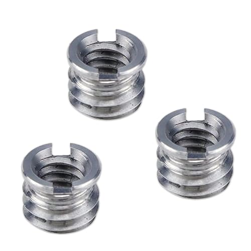 1/4"-20 Female to 3/8"-16 Male Screw Adapter Reducer Bushing Converter for DSLR Camera Camcorder Tripod Monopod Ball Head Ballhead Video Light Stand (3 Pieces)