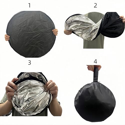 5-in-1 Photography Reflector 24"(60cm), Multi-Disc Collapsible Light Reflector with Bag - Super Portable for Studio/Macro Photography - Translucent, Silver, Gold, White and Black - size: 24”/60cm