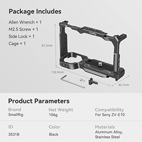 SmallRig Cage with Built-in Quick Release Plate for Arca-Swiss and Cold Shoe for Sony ZV-E10-3531 - style: Cage