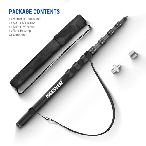 NEEWER Upgraded Microphone Boom Pole, 9.8ft/300cm Telescopic Carbon Fiber Mic Boom Arm with 5 Sections, 1/4" 3/8" 5/8" Screw Adapters, Cable Straps, Shoulder Strap & Storage Bag, MS-300CB (Black) - style: MS-300CB