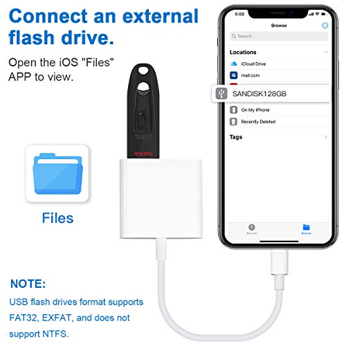 Lightning to USB3 Camera Adapter with Charging Port, Lightning Female USB OTG Cable Adapter for Select iPhone,iPad Models Support Connect Camera, Card Reader, USB Flash Drive, MIDI Keyboard (WHITE) - color: USB+Charging