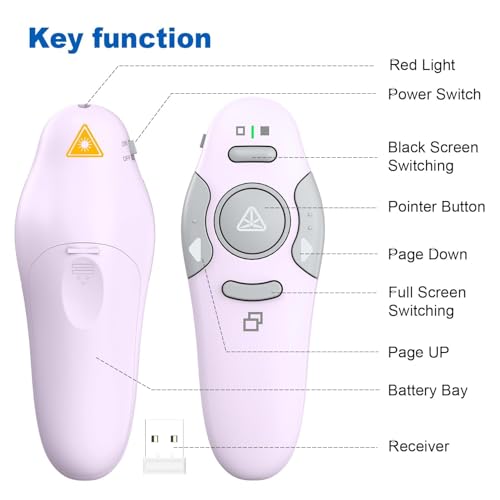 QUI Presentation Clicker Wireless Presenter Remote Clicker for PowerPoint Presentation Remote, PowerPoint Slide Advancer for Mac/Windows/Google Slide/Keynote, Purple, A - color: Purple