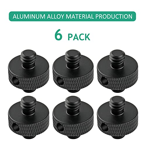 1/4 Male to 1/4 Male Camera Thread Screw Adapter with Hole Threaded for Cage, Tripod, Mic, Light Stand, DSLR Shoulder Mount, 6 Pcs (Black) - color: 1/4-1/4 Male Hole