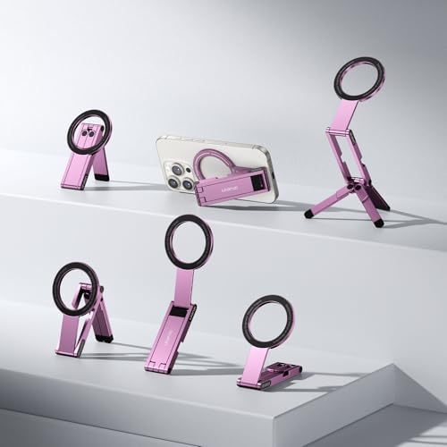 ULANZI MA60 Magnetic Phone Tripod Stand for iPhone 17 16 15 14 13 12 - Ultra Thin 0.8cm Foldable Aluminum Mini Tripod, Strong N52 Magnet Quick Mount, Pocket Cell Phone Stand, Pink - color: Pink