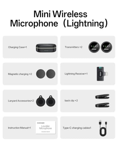 Wireless Lavalier Microphone for iPhone 17/16/15/14, iPad & Android, Magnetic Clip-on Mini Mic with Charging Case,30H Playtime Plug-Play Lapel Lavalier Mic for Vlog TikTok, AI Noise Reduction - color: 2 TX+Lightning Rx+Charing Case