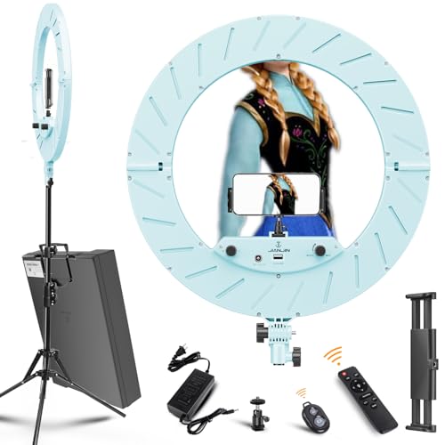 Ring Light 18 INCH Kit,55W6700k Dimmable LED Light, Tripod Stand, Remote Controller,Box for Camera,Smartphone,YouTube,TikTok,Self-Portrait Shooting,CRI95 (Ice Blue (Ice Blue Like A-N-N-E)) - color: Ice Blue (Ice Blue like A-N-N-E)