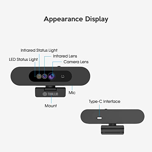TOALLIN 1080P Webcam for Windows Hello Face Login, IR Facial Recognition, Windows Hello Compatible Webcam with Microphone, Computer Camera, Wide Angle View USB Web Camera with Privacy Cover - style: 1080P Webcam with Windows Hello