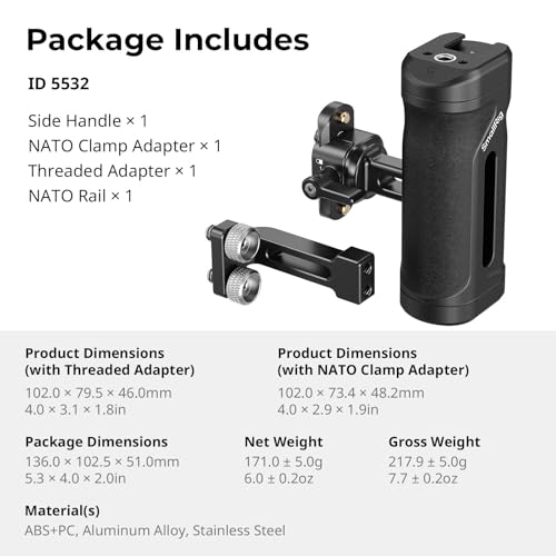 SmallRig Lightweight Mini Side Handle Kit with 1/4"-20 Screws & NATO Clamp & NATO Rail, Load Capacity Up to 10kg / 22lbs, Ergonomic Camera Handle for Left or Right Hand, Up and Down Adjustable - style: NATO + 1/4''-20 Screws