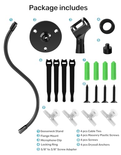 19-inch Gooseneck Microphone Holder Stand, Desktop & Wall Mounted, Heavy Duty Flexible Microphone Arm Stand with Flange Mount Base, Ideal for Podium, Studio, Lecture, Podcast, Gaming, Streaming - size: 19 Inch + Flange Mount