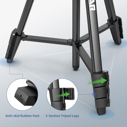 Huepar 60-Inch Lightweight Tripod Portable Adjustable Tripod for Laser Level with 3-Way Swivel Pan Head, 2 Bubble Levels, 1/4" and 5/8" Thread Mount for Varieties Tools, Only for Indoor Basic Work - size: 60-Inch