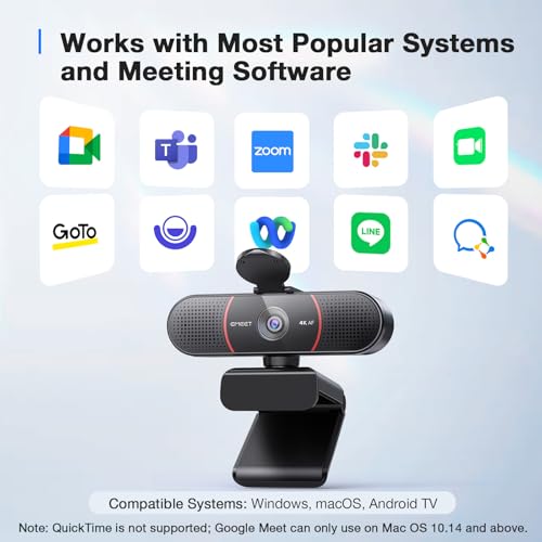 EMEET C960 4K Webcam with Tripod, 4K UHD Sony Sensor, 3 Adjustable Height Mini Tripod w/Privacy Cover, PDAF Auto Focus, Dual Noise-Cancelling Mics, Auto Light Correction, Perfect for Online Meetings - style: 4K Tripod