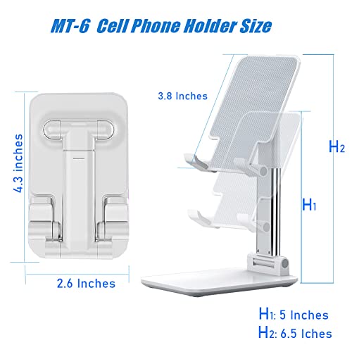 2 Pcs MT-6 Cell Phone Holder, Adjustable Angle and Height, Anti-Slip Silicone Pad, Foldable and Portable, Compatible with 4-8 Inch Devices - color: G-White