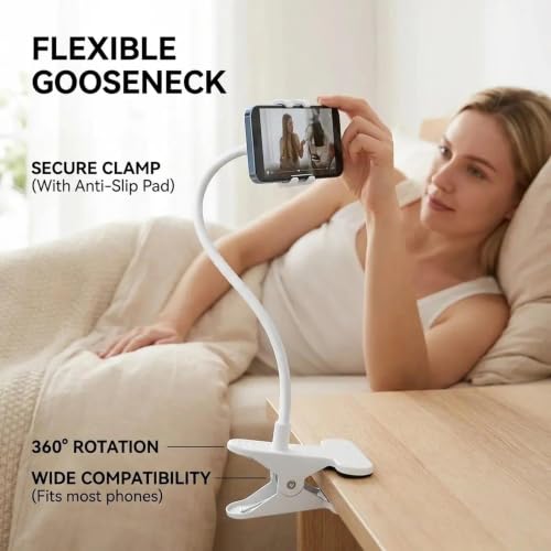 Mobile Phone Holder, Long Neck, Desktop and Bedside Mobile Phone Holder - color: white