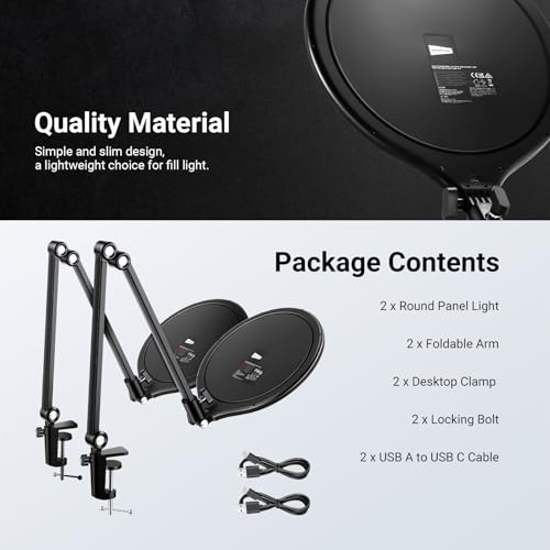 NEEWER Basics 2 Pack 10.5" Streaming Key Lighting, 3000-6500K 15W Full Screen LED Panel Ring Light with Adjustable Arm Stand Desk Clamp Timer for Laptop Computer Video Conference Zoom Makeup, R10