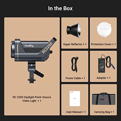 SmallRig RC 220D 220W LED Video Light 98700 LUX @3.3ft 5600K Continuous Output Light with CRI 95+, TLCI 96+, w/Bowens Mount, Manual and App Control Remotely Professional Studio Spotlight - color: Day Light