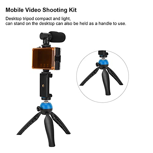 Portable Live Video Kit, Mobile Phone Photography Set with Fill Light Microphone Tripod and Phone Holder for Vlogging Live Streaming (Blue) - color: Blue