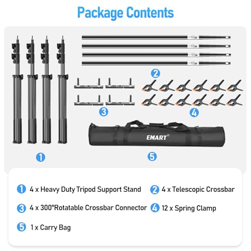 EMART Back Drop Adjustable Stand,10X10X10ft Square Backdrop Stand Heavy Duty Photography Background Support System Kit with 300° Rotatable Connector and 12 Spring Clamp for Party,Wedding,Photo Studio - size: 10×10×10ft(Square)