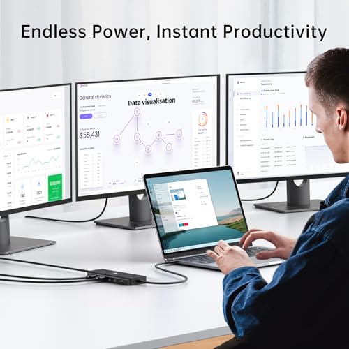 LIONWEI Laptop Docking Station 13 in 1 - Dual HDMI+DisplayPort+10Gbps, 6 USB C/A, 100W PD, Ethernet, SD/TF, Audio, USB C Hub for MacBook/Dell/HP/Surface, Black - color: Black-13 IN 1(2 HDMI+DP)