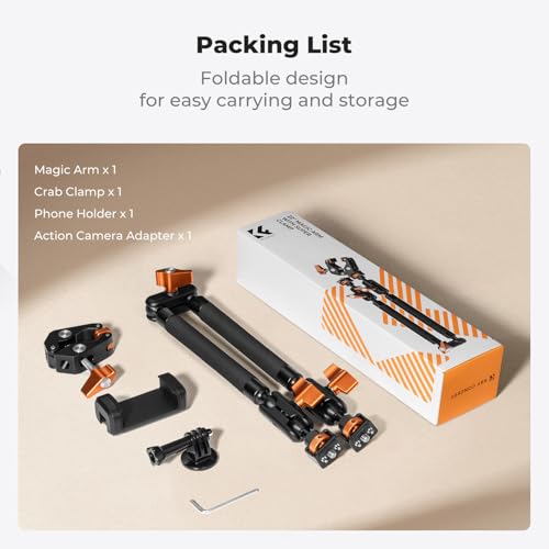 K&F CONCEPT 22" Magic Arm Clamp Kit, Overhead Desk Camera Mount, Long Articulating Friction Boom Arm for Phone, Action Camera, LED Light, Microphone