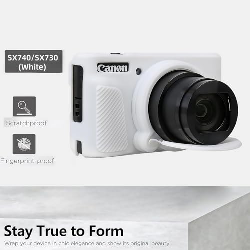 Camera Case for Canon PowerShot SX740/ SX730 Digital Camera,SX740 HS Case, Soft Silicone Protective Case Removable Lens Cover,Comes with 2 Screen Protectors and 1 Wrist Strap. (White) - color: White