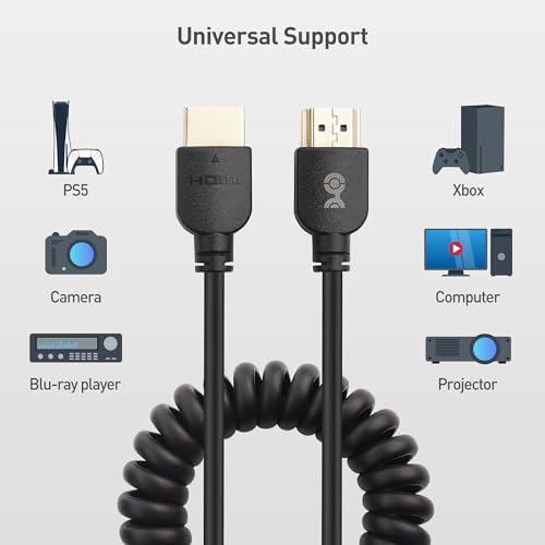 Cable Matters 48Gbps 8K HDMI Coiled Cable 1-3ft with 8K@60Hz, 4K@240Hz and HDR Support, HDMI Cable Coiled for PS5, Xbox Series X/S, RTX4080/4090, RX 7800/7900, Apple TV, and More - style: HDMI