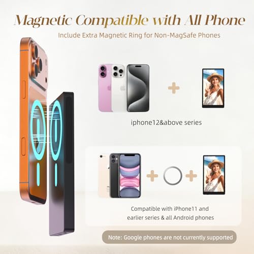 5" Magnetic Wireless Vlog Selfie Monitor Screen for iPhone & Android-Zero Latency, 90ft Range, 2600mAh 6hr Battery, 4K Display, Magnetic snap-on, Rear Camera sync, Live Stream TikTok