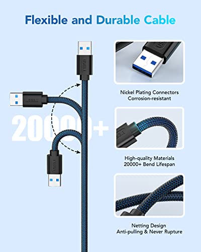 ANDTOBO USB 3.0 A to A, 3.3 FT, Male to Male Cable Double End USB Cord Compatible with Hard Drive Enclosures DVD Player Laptop Cooler - Blue - color: USB 3.0 Male to Male-3.3FT