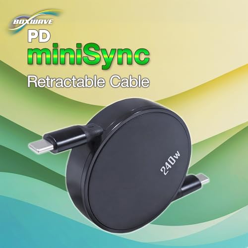 BoxWave Cable Compatible with Mileseey P200 Infrared Thermal Imaging Camera - PD miniSync (240W), Retractable PD 240W Portable USB Type-C Cable - Jet Black