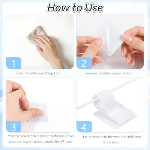 Cable Management Under Desk, Znben Detachable Cable Straps Heavy Duty Hook and Loop Cable Ties Reusable 20 Pack White - color: White