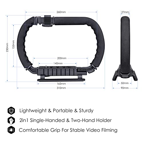 3-Shoe DSLR/Mirrorless/Action Camera Camcorder Phone Stabilizer Expansion Cage Mount Moviemaking Holder Rig YouTube Tiktok Vlogging Video Kit Compatible with GoPro Canon Nikon Sony iPhone Android