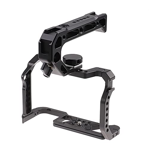 Hersmay R5 R6 Cage with Top Handle,Aluminium Alloy Camera Cage for Canon EOS R5 R6 Mirrorless Cameras, Vlogging Video Shooting Filmmaking Rig Stabilizer with 1/4" Mounting and 3/8" Arri Locating Hole - size: für Canon EOS R5 R6