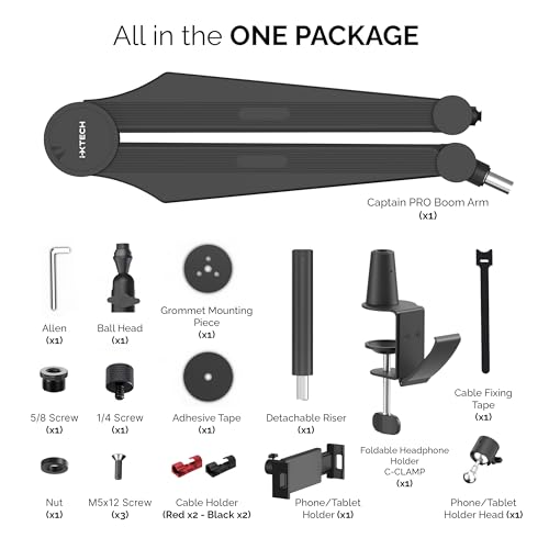 IXTECH Mic Boom Arm Microphone Arm for Blue Yeti Shure Sm7b Hyperx QuadCast Rode At2020 and Fifine Upgraded Mic Stand with Tablet and Headphone Holder for Gaming Podcasting and Streaming CAPTAIN PRO - color: 3 Pro.