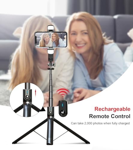Selfie Stick Phone Tripod with Remote and LED Fill Lights - ASHINER 70 inch Heigh Cell Phone Holder for Travel, Vlogging, Live Streaming Video and Photos,Phone Stand Compatible with iPhone and Android