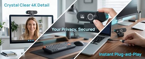 1080P Quad HD Webcam with Wide-Angle Lens USB Plug and Play PC Camera with Privacy Cover Noise-Canceling Mic for Video Calls - size: 2K One size fits all