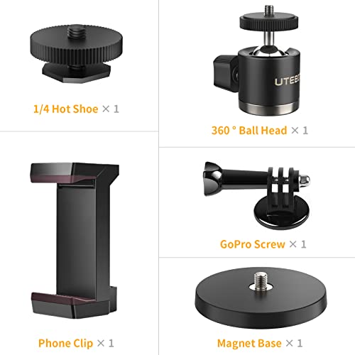 UTEBIT Magnetic Camera Mount for Action Camera, 66lb Strong Magnetic Mount with 360° Rotation Ball Head for Car or Magnetic Surfaces, Compatible with Gopro Hero 13, DJI Osmo Action Osmo Nano, Insta360 - size: 88MM