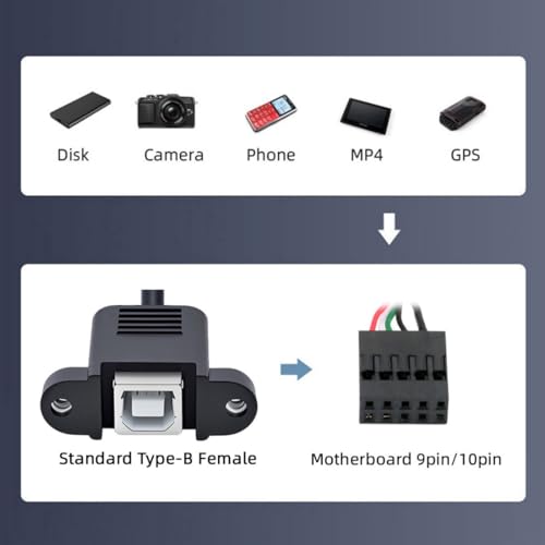chenyang USB 2.0 Front Panel Header 9/10Pin Male to USB 2.0 Type-B Female Mainboard Header Port Extension Cable Adapter 1.64FT/0.5M - style: Type-B Female