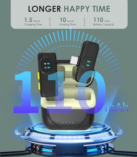 Wireless Lavalier Microphone for iPhone: iPad Android, AI Noise Reduction Clip-on Mic with Charging Case, 70FT Long Range, 30H Battery, for YouTube Tiktok Live Streaming Interview Recording
