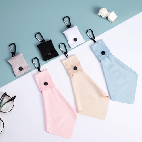 Vemiss 6 Pack Microfiber Glasses Cleaning Cloth, Wipes Lens Eyeglasses & Screens - Reusable, Portable with Keychain & Pouch - Sunglasses, Jewelry, Phone Cleaner Cloth (All Color) - color: All Color