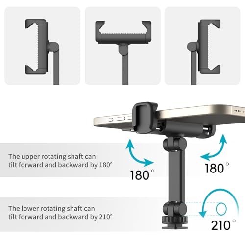 Phone Tripod Mount Holder for iPhone - 2 Cold Shoe and 1/4" Screw, 360° Rotates and 180° Tilts Compatible for iPhone Android Sony Canon DJI Ronin S/SC Zhiyun Gimbals