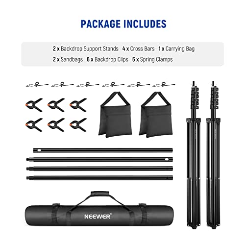 NEEWER 8.5x10ft Adjustable Backdrop Stand Kit, Photography Background Support System with 4 Crossbars, 6 Spring Clamps, 6 Backdrop Clips, 2 Sandbags, and Carrying Bag for Photo Video Party Ceremony - size: 10ft x 8.5ft