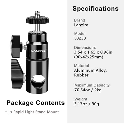 Rapid Adapter Convert with 1/4" Screw Mini Ball Head, 16mm Light Stand Mount Adapter for Studio Monitor Stand, Camera Mount, Photo Studio Photography Light Stand