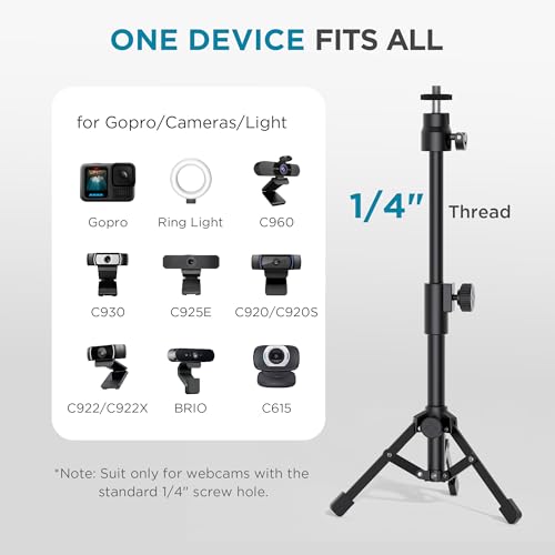 InnoGear Webcam Tripod, Extendable Webcam Stand for Desk Camera Stand Mount with Phone Holder for Webcam C922 C930e C920S C920 C615 C960 C920x BRIO 4K NexiGo N60, Right Light, GoPro with 1/4" Thread - style: Webcam Tripod Stand