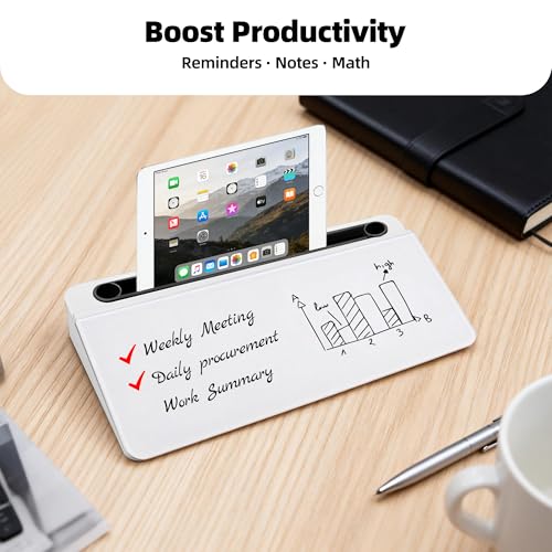 Desktop Whiteboard, Glass Dry Erase Board, Desk Board Buddy,Computer Keyboard Stand,Desk Whiteboard Organizer for Home,Office,School Supplies(Black & White) - color: Black&white